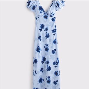 Abercrombie Blue Puff Sleeve Midi Dress MP wedding Guest Collection